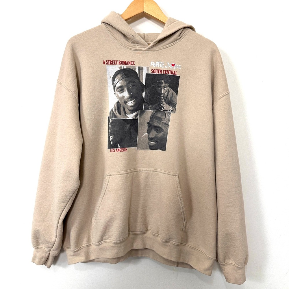 Y2K‎ Tupac Poetic Justice Hoodie XL Beige Rap Graphic Streetwear